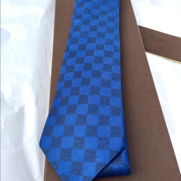 🔥SENSATIONAL🔥🆕💯LOUIS VUITTON ROYAL BLUE BLACK~VIRGIL ABLOH~DAMIER TIE✨🔥 - Picture 8 of 8